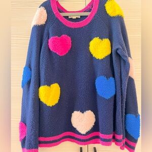 Tucker + Tate Sweater Youth Kids 8 Navy Peacoat Multi Hearts Fuzzy Crewneck
